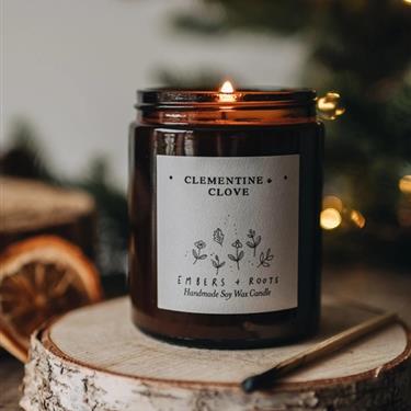 Embers &amp; Roots 180ml Amber Glass Candle